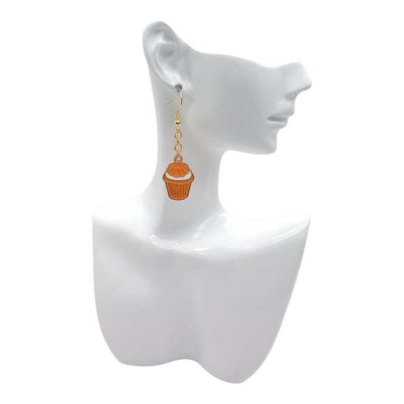 Orange Pumpkin Cupcake Earrings – Fall Autumn Dangle Charm Pumpkin Spice - Picture 4 of 4